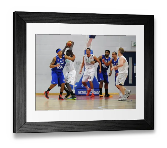 Framed Print : Intense Defense: Greg Streete of Bristol Flyers Blocks Nicholas George of Plymouth Raiders