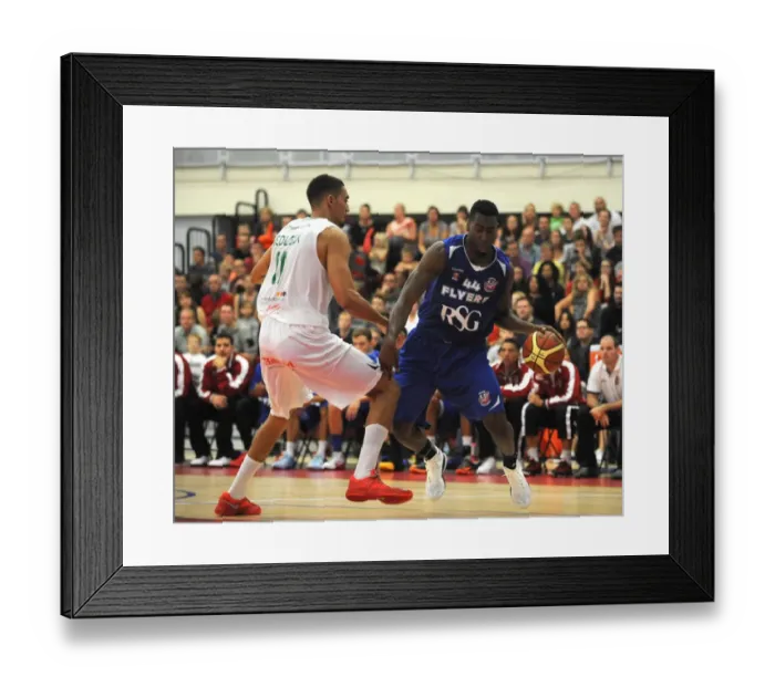Framed Print : British Basketball League Showdown: Flyers vs. Raiders at SGS Wise Campus (September 2014) - Intense Action between Bristol Academy Flyers and Plymouth Uni Raiders