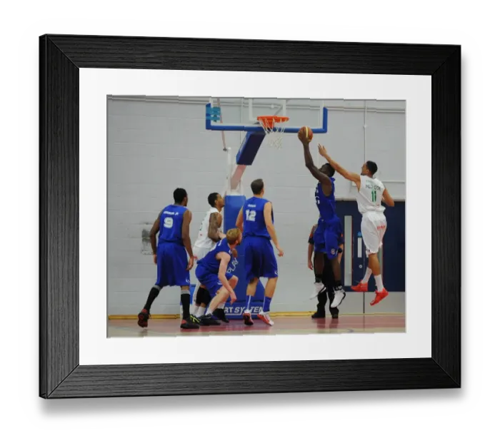 Framed Print : Intense Basketball Defence: Flyers vs. Raiders - SGS Wise Campus, British Basketball League