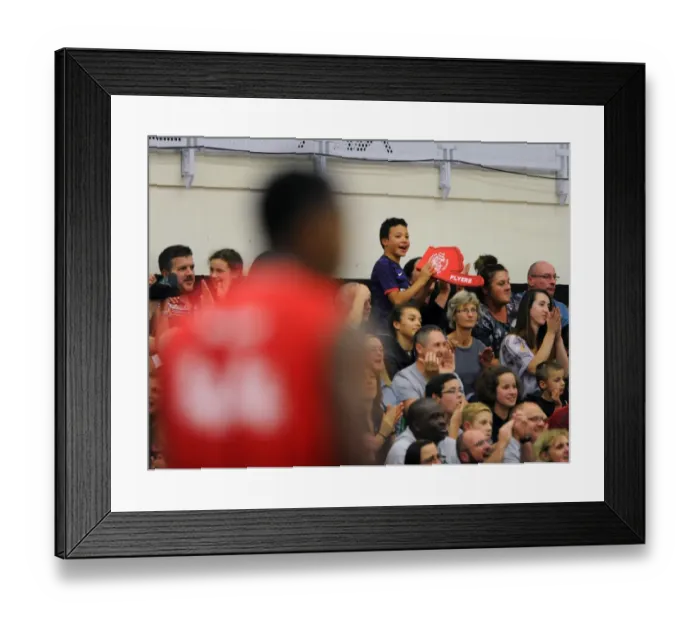Framed Print : Young Fan's Excitement at Bristol Flyers vs. Plymouth Raiders Basketball Game