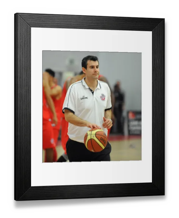 Framed Print : British Basketball Cup: Flyers vs. Raiders Showdown - Andreas Kapoulas, Head Coach of Bristol Flyers