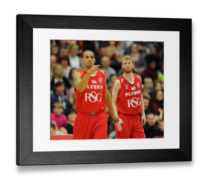 Framed Print : Intense Rivalry: Flyers vs. Raiders in British Basketball Cup at Wise Campus