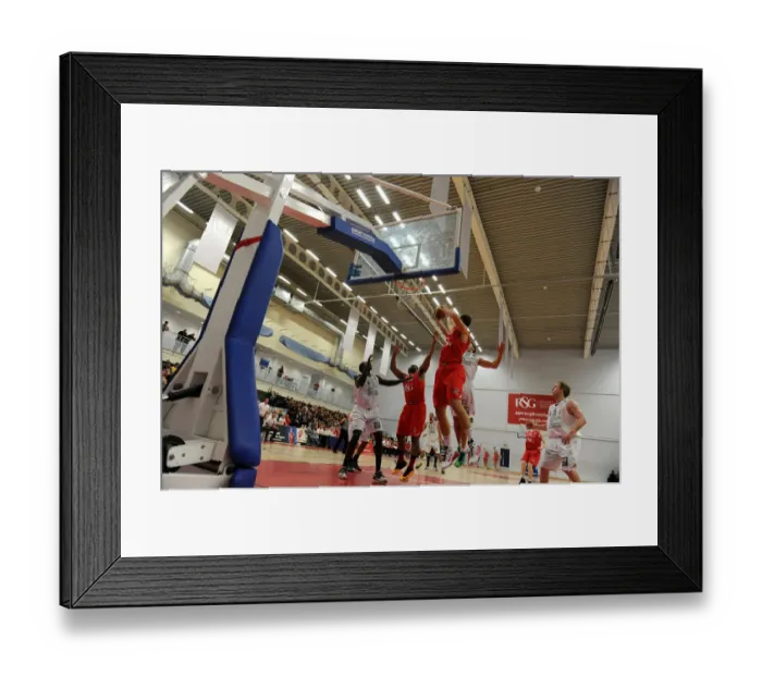Framed Print : Intense Clash: Bristol Flyers vs. Plymouth Raiders in the British Basketball Cup