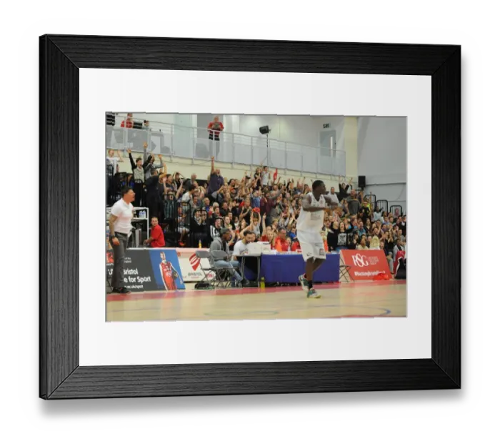 Framed Print : Bristol Flyers Fans Go Wild as Team Scores in British Basketball Cup Match Against Plymouth Raiders Framed Print : Bristol Flyers Fans Go Wild as Team Scores in British Basketball Cup Match Against Plymouth Raiders