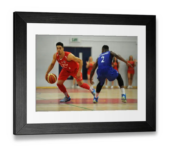 Framed Print : Intense Basketball Showdown: Bristol Flyers vs. Durham Wildcats at SGS Wise Campus