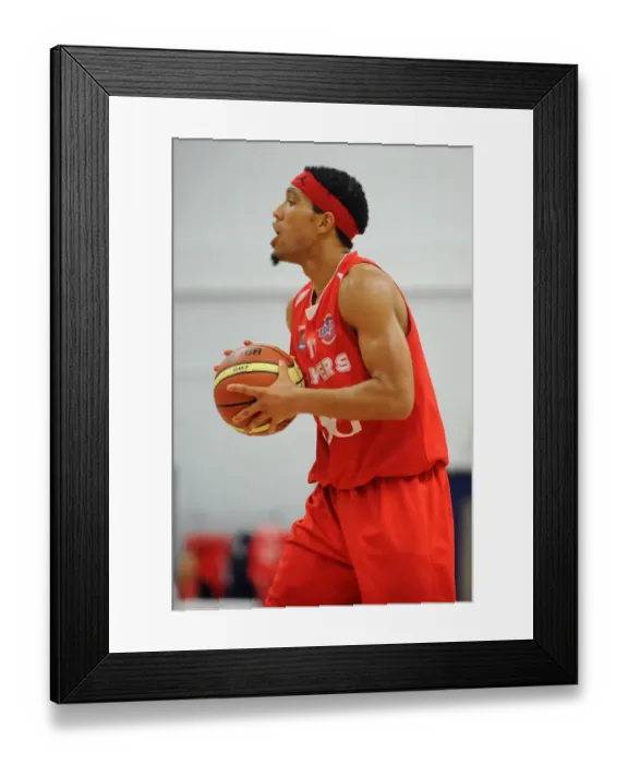 Framed Print : Intense Basketball Showdown: Flyers vs. Wildcats - Action-Packed Moment from the British Basketball League