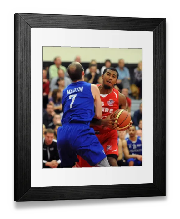 Framed Print : Bristol Flyers Dwayne Lautier-Ogunleye in Action during Intense Basketball Showdown against Durham Wildcats Framed Print : Bristol Flyers Dwayne Lautier-Ogunleye in Action during Intense Basketball Showdown against Durham Wildcats