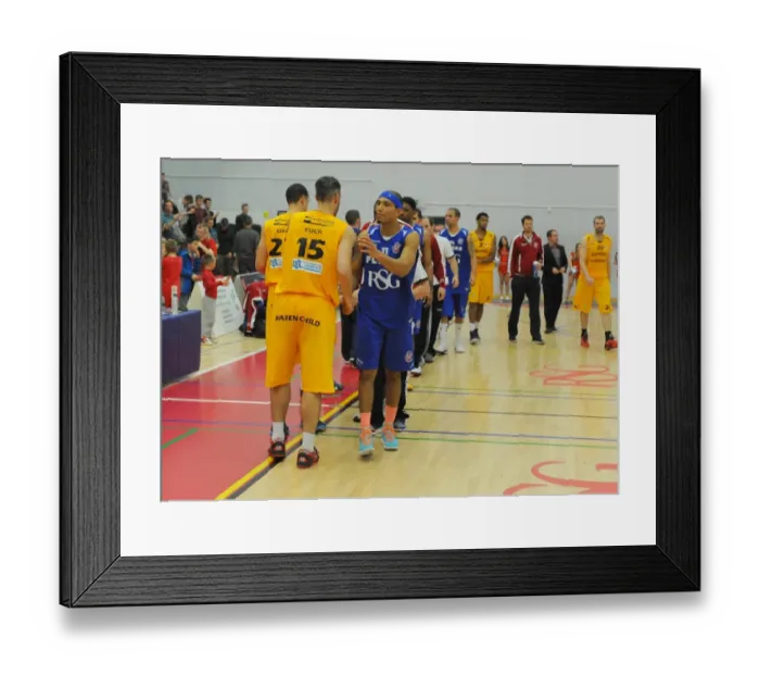 Framed Print : Bristol Flyers and Sheffield Sharks Basketball Team: Post-Game Handshake (08 / 11 / 2014) Framed Print : Bristol Flyers and Sheffield Sharks Basketball Team: Post-Game Handshake (08 / 11 / 2014)
