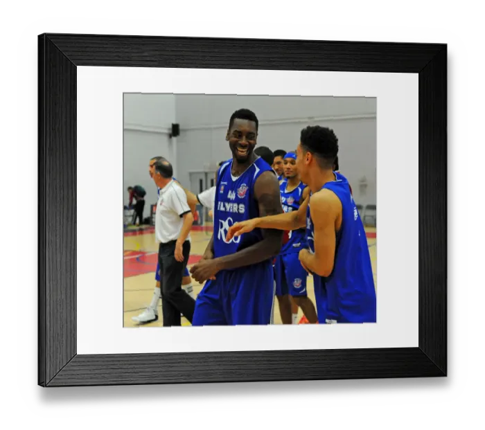 Framed Print : Bristol Flyers: Alif Bland Shares a Laugh with Teammate During Basketball Match Against Sheffield Sharks Framed Print : Bristol Flyers: Alif Bland Shares a Laugh with Teammate During Basketball Match Against Sheffield Sharks