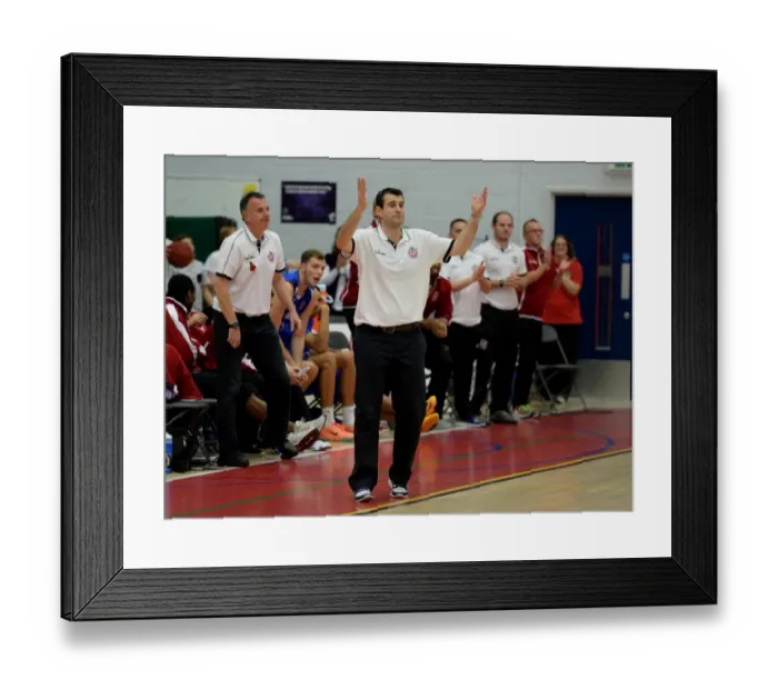 Framed Print : Andreas Kapoulas Leads the Charge: A Intense Basketball Showdown - Flyers vs. Sharks