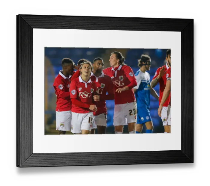 Framed Print : Luke Freeman's Strike: Bristol City Takes Early Lead Against Peterborough United, 2014
