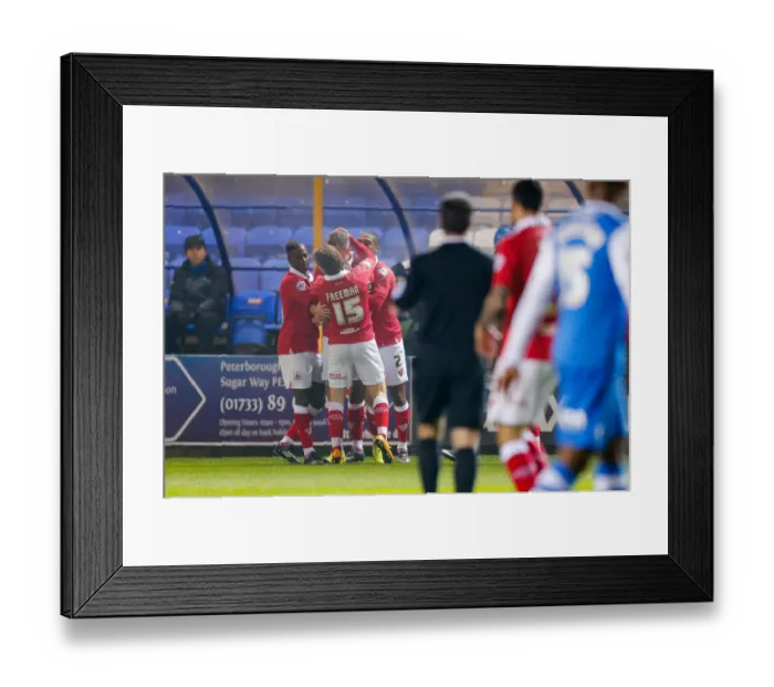 Framed Print : Bristol City Celebrate Aaron Wilbraham's Goal Against Peterborough United - 2014 Framed Print : Bristol City Celebrate Aaron Wilbraham's Goal Against Peterborough United - 2014