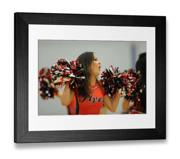 Framed Print : Basketball Cheerleader Thrills Crowd during Break at Bristol Flyers Game Framed Print : Basketball Cheerleader Thrills Crowd during Break at Bristol Flyers Game