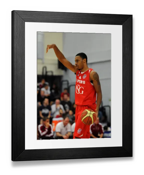 Framed Print : Bristol Flyers in Action against Cheshire Phoenix in Basketball Match, 15th November 2014
