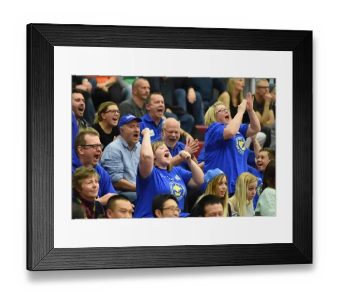 Framed Print : Cheshire Phoenix Fans Celebrate as Their Team Scores at SGS Wise Arena, Bristol Flyers Game Framed Print : Cheshire Phoenix Fans Celebrate as Their Team Scores at SGS Wise Arena, Bristol Flyers Game