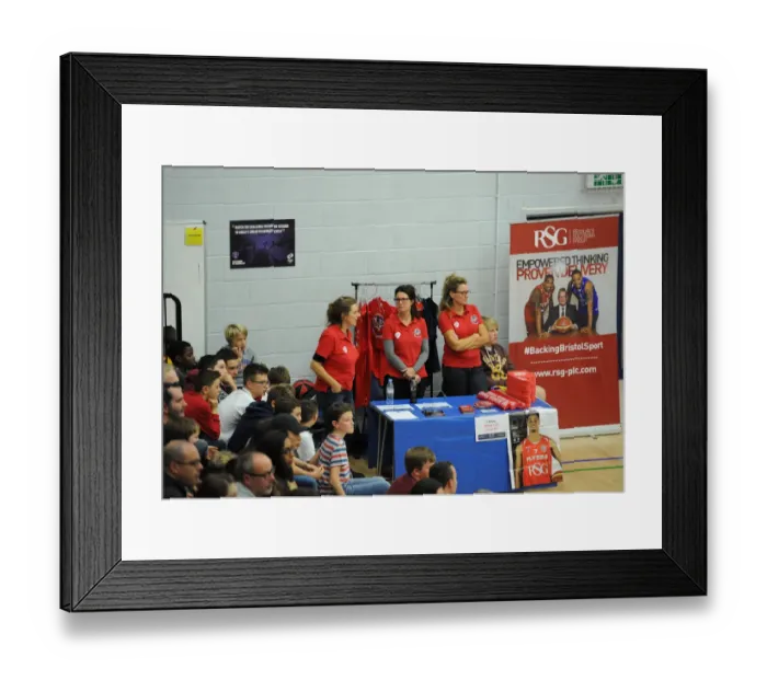 Framed Print : Intense Showdown: Bristol Flyers vs Cheshire Phoenix in British Basketball League at SGS Wise Campus