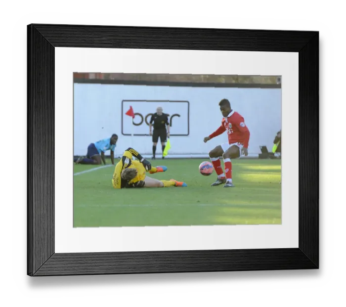 Framed Print : Agard Thwarted by Hedge: FA Cup Upset as AFC Telford Denies Bristol City's Kieran Agard Framed Print : Agard Thwarted by Hedge: FA Cup Upset as AFC Telford Denies Bristol City's Kieran Agard