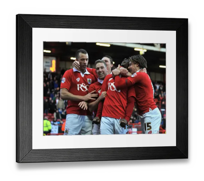 Framed Print : Bristol City's Kieran Agard Celebrates Goal Against AFC Telford in FA Cup Match
