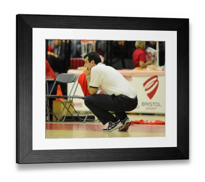 Framed Print : Andreas Kapoulas Leads the Charge: Intense Basketball Clash between Bristol Flyers and Surrey United
