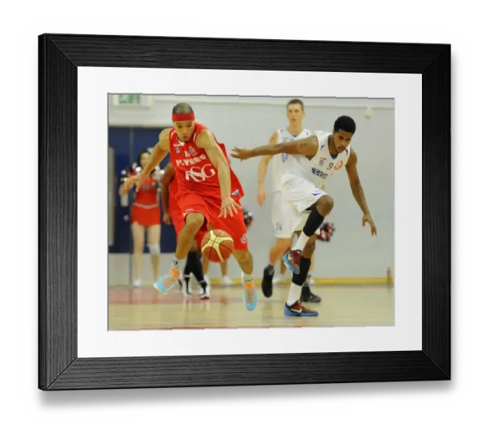 Framed Print : Intense Rivalry on the Basketball Court: Flyers vs. Surrey United
