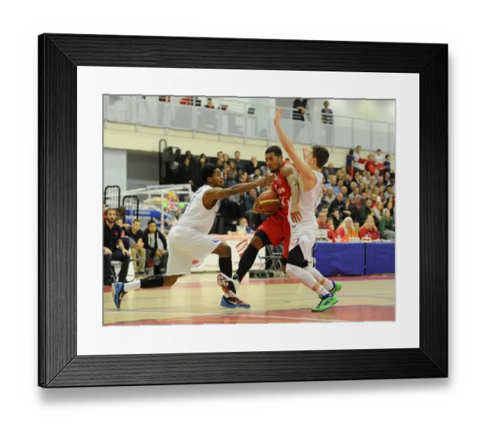 Framed Print : Intense Rivalry: A Basketball Battle - Flyers vs. United at SGS Wise Campus (November 2014)
