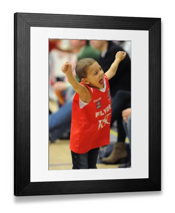 Framed Print : Bristol Flyers Fans in Full Cheer during Exciting Basketball Game against Newcastle Eagles