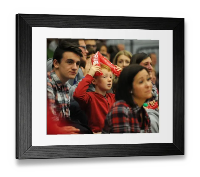 Framed Print : Bristol Flyers Fans in Action: Cheering at SGS Wise Campus during Basketball Game against Newcastle Eagles