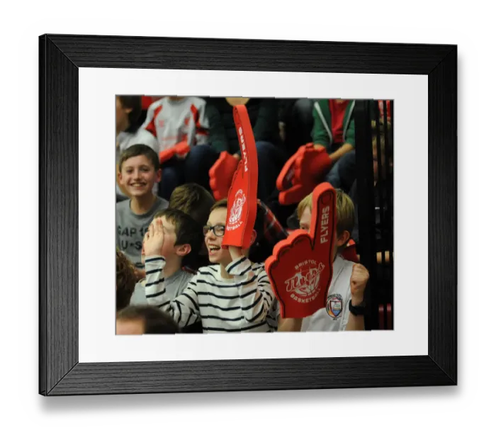 Framed Print : Bristol Flyers Fans Cheering at SGS Wise Campus during Basketball Game against Newcastle Eagles