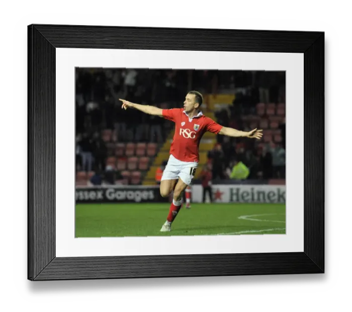 Framed Print : Aaron Wilbraham's Game-Winning Goal Celebration: Bristol City vs. Coventry City, Johnstones Paint Trophy (2014)
