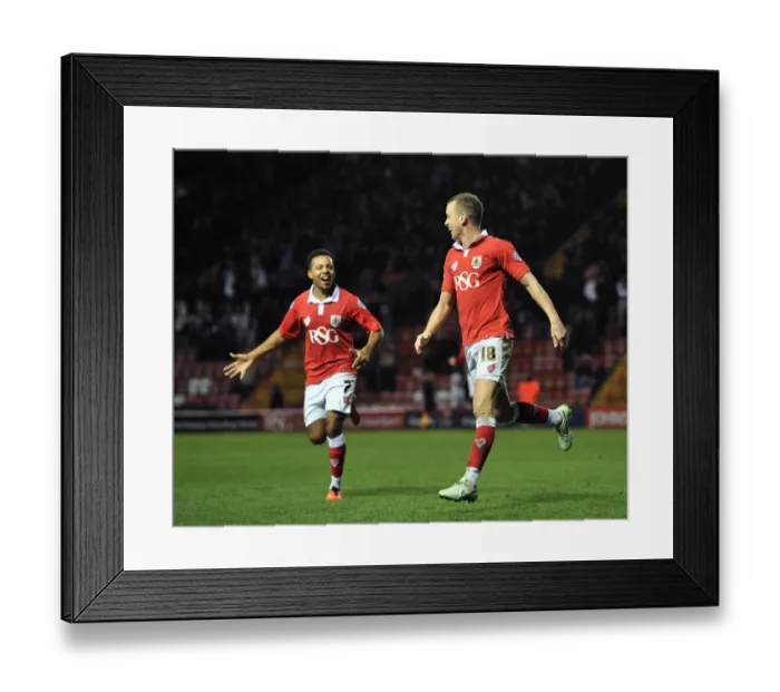 Framed Print : Bristol City Celebrates: Wilbraham and Smith's Goal Scoring Moment (Bristol City vs Coventry City, Johnstones Paint Trophy, 2014) Framed Print : Bristol City Celebrates: Wilbraham and Smith's Goal Scoring Moment (Bristol City vs Coventry City, Johnstones Paint Trophy, 2014)