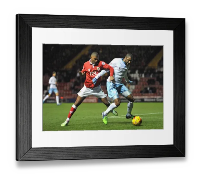 Framed Print : Bristol City vs Coventry City: Mark Little vs Reda Johnson - Intense Battle for the Ball Framed Print : Bristol City vs Coventry City: Mark Little vs Reda Johnson - Intense Battle for the Ball