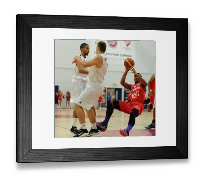 Framed Print : Intense Rivalry: Flyers vs. Giants Basketball Showdown at SGS Wise Campus (December 2014) - Dwayne Lautier-Ogunleye in Action