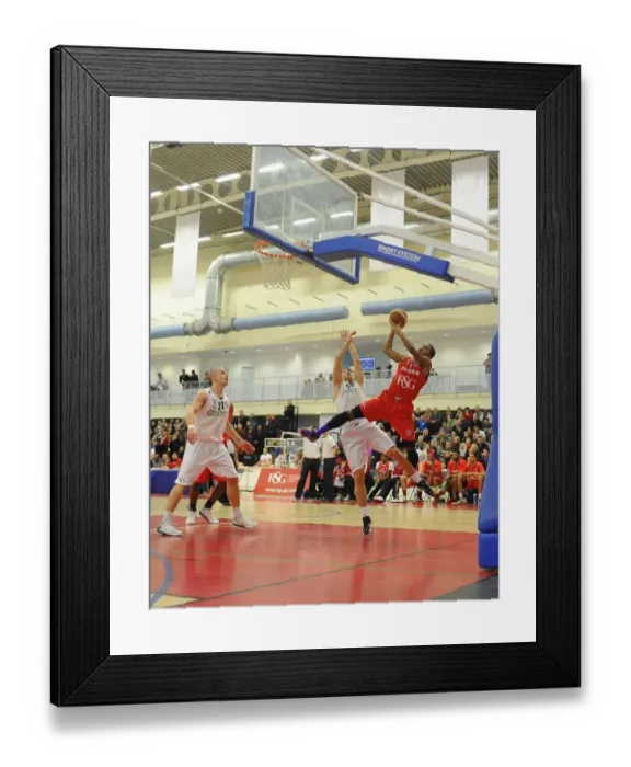 Framed Print : Intense Rivalry: Flyers vs Giants Basketball Showdown at SGS Wise Campus (December 2014) - Dwayne Lautier-Ogunleye in Action