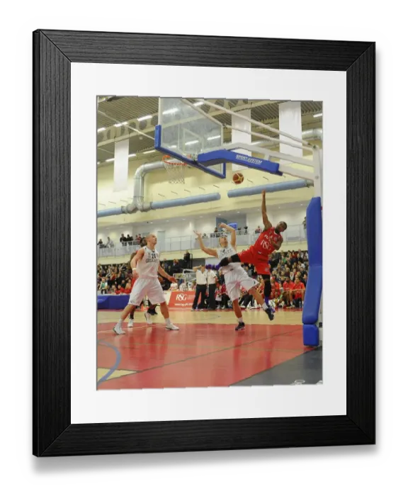 Framed Print : Intense Rivalry: Flyers vs. Giants Basketball Showdown at SGS Wise Campus (December 2014) - Dwayne Lautier-Ogunleye in Action