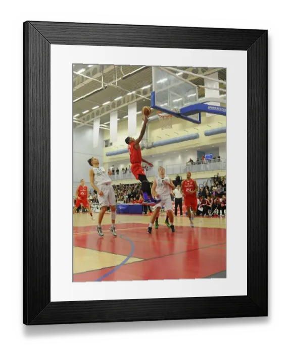 Framed Print : Intense Rivalry: Flyers vs Giants Basketball Showdown at SGS Wise Campus (December 2014) - Dwayne Lautier-Ogunleye in Action