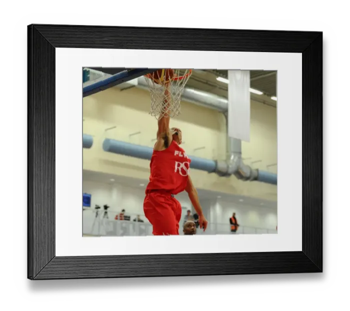 Framed Print : Intense Moment in British Basketball League: Bristol Flyers vs Manchester Giants at SGS Wise Campus, December 2014