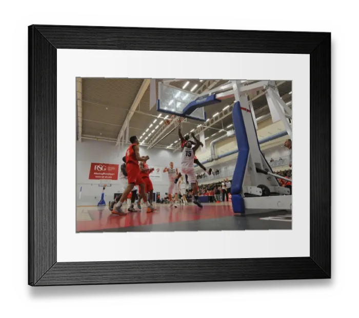 Framed Print : Thrilling British Basketball League Match: Flyers vs. Giants at SGS Wise Campus (December 2014)