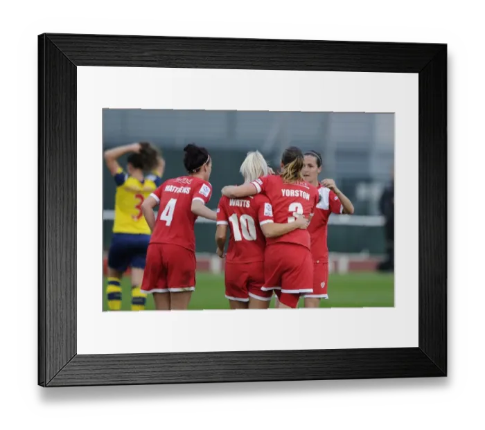 Framed Print : Bristol City FC: Nikki Watts Scores and Celebrates with Team against Arsenal Ladies (BAWFC v Arsenal Ladies, FA Womens Super League) Framed Print : Bristol City FC: Nikki Watts Scores and Celebrates with Team against Arsenal Ladies (BAWFC v Arsenal Ladies, FA Womens Super League)