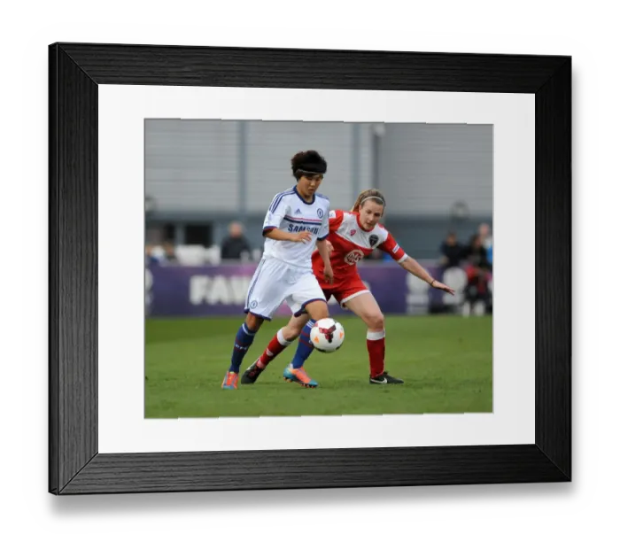 Framed Print : Ji So-Yun Shields the Ball from Loren Dykes in Bristol Academy vs Chelsea Ladies Football Match Framed Print : Ji So-Yun Shields the Ball from Loren Dykes in Bristol Academy vs Chelsea Ladies Football Match