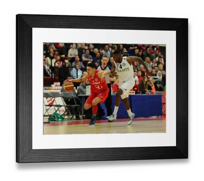 Framed Print : Thrilling Showdown: Bristol Flyers vs Manchester Giants in British Basketball League
