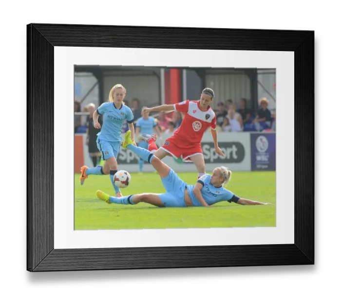 Framed Print : Steph Houghton Faces Off in Intense BAWFC vs Man City Ladies Clash