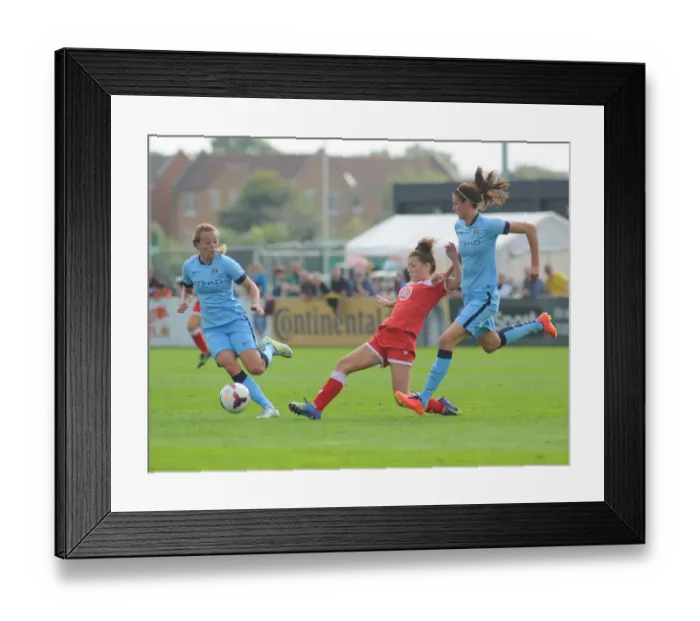 Framed Print : Angharad James of Bristol City FC Tackles Manchester City Ladies Framed Print : Angharad James of Bristol City FC Tackles Manchester City Ladies