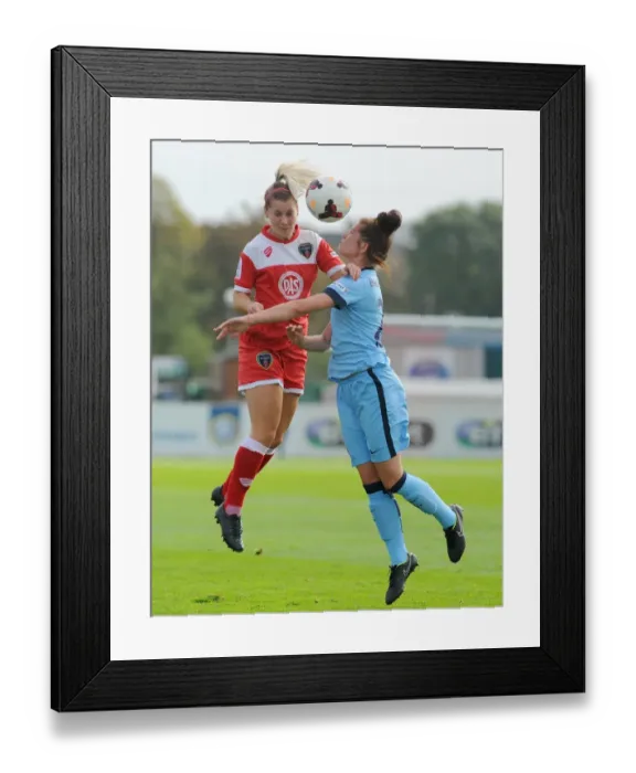 Framed Print : Nicola Watts Battles in Mid-Air: A Moment of Determination in Bristol City FC vs Manchester City Ladies Football Match Framed Print : Nicola Watts Battles in Mid-Air: A Moment of Determination in Bristol City FC vs Manchester City Ladies Football Match