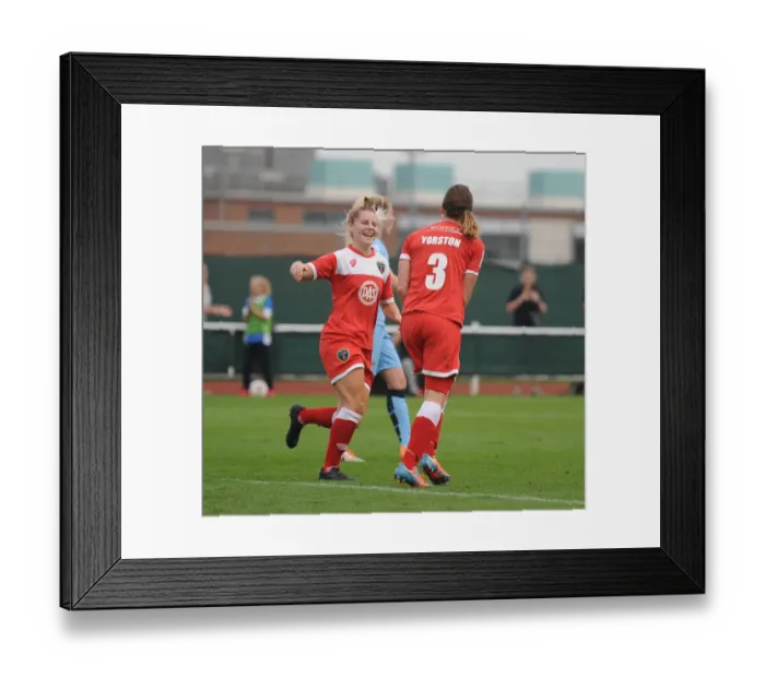 Framed Print : Bristol City FC: Thrilling WSL Win - Corinne Yorston Scores, Nicola Watts Celebrates