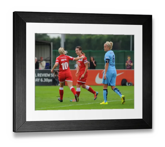 Framed Print : Bristol Academy Women's Exciting Victory: Corinne Yorston Scores, Nicola Watts Celebrates vs. Manchester City Women (September 28, 2014) Framed Print : Bristol Academy Women's Exciting Victory: Corinne Yorston Scores, Nicola Watts Celebrates vs. Manchester City Women (September 28, 2014)