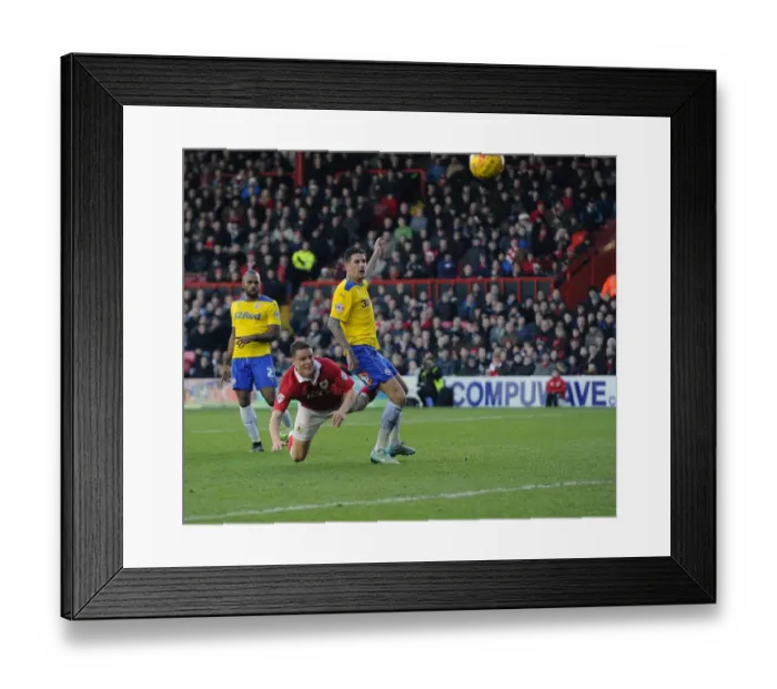 Framed Print : Matt Smith's Near-Miss: A Thrilling Headed Chance at Ashton Gate - Bristol City vs Crawley Town, League One Football Match, December 13, 2014