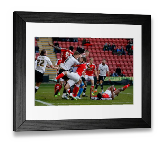 Framed Print : Aden Flint vs Jamie Ness: Intense Moment in Crewe Alexandra vs Bristol City Football Match, 2014