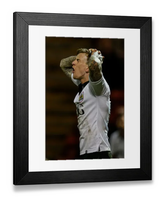 Framed Print : Aden Flint's Disappointment: Bristol City's Missed Opportunity at Crewe Alexandra (2014)