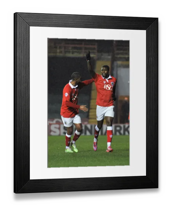 Framed Print : Bristol City: Jay Emmanuel-Thomas and Mark Little Celebrate Goal Against Yeovil Town, Sky Bet League One, Ashton Gate, December 2014 Framed Print : Bristol City: Jay Emmanuel-Thomas and Mark Little Celebrate Goal Against Yeovil Town, Sky Bet League One, Ashton Gate, December 2014
