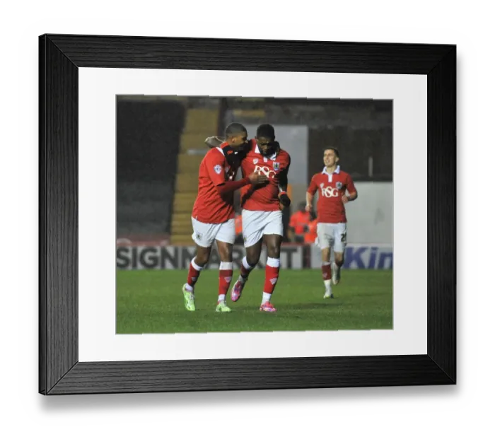 Framed Print : Bristol City's Jay Emmanuel-Thomas and Mark Little Celebrate Goal vs Yeovil Town, Sky Bet League One, Ashton Gate, 2014